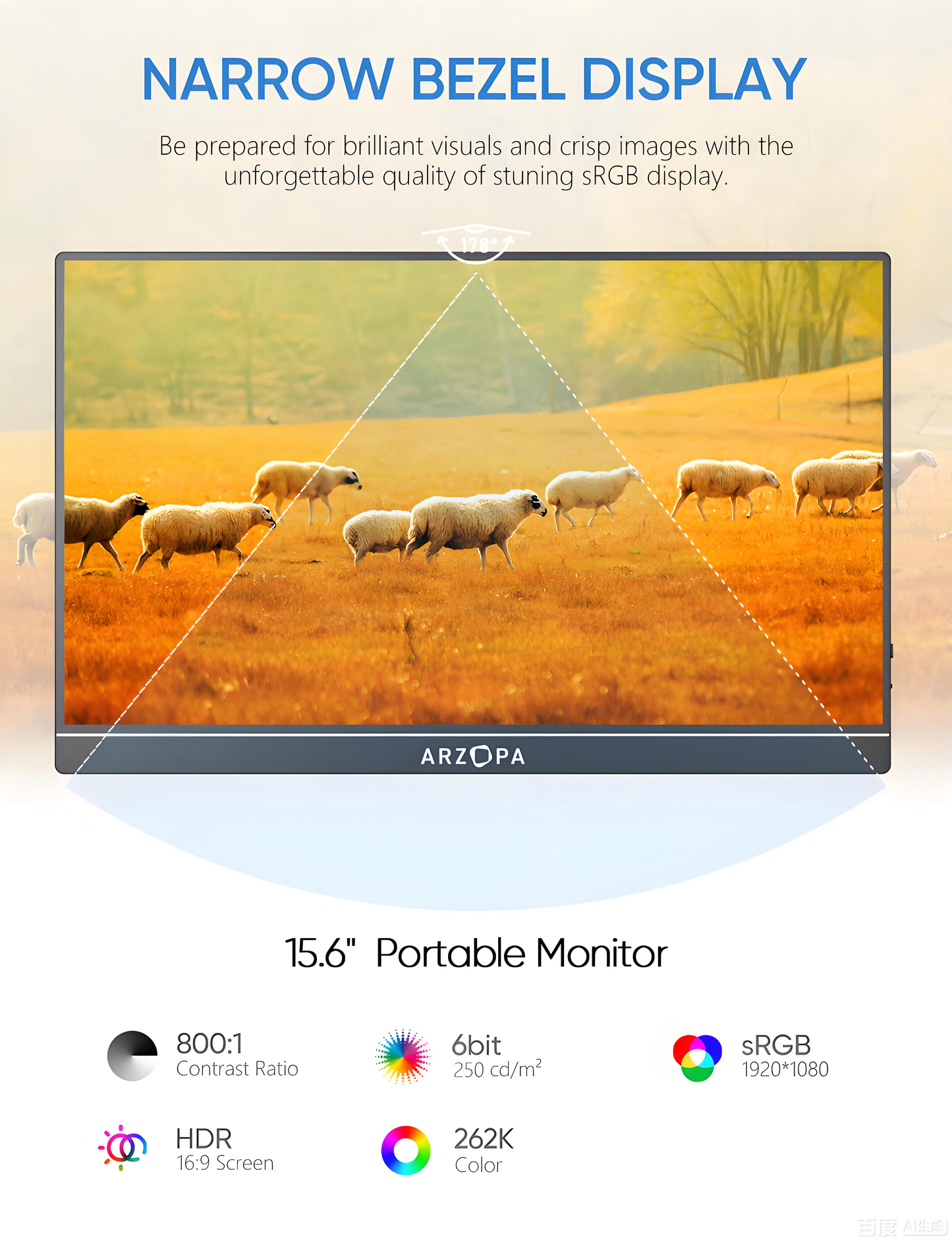 Arzopa AR-A1 GAMUT 15.6" FHD Portable Monitor | IPS 1920*1080P | Freq 60hz | Type-C & HDMI | w/ Smart Cover