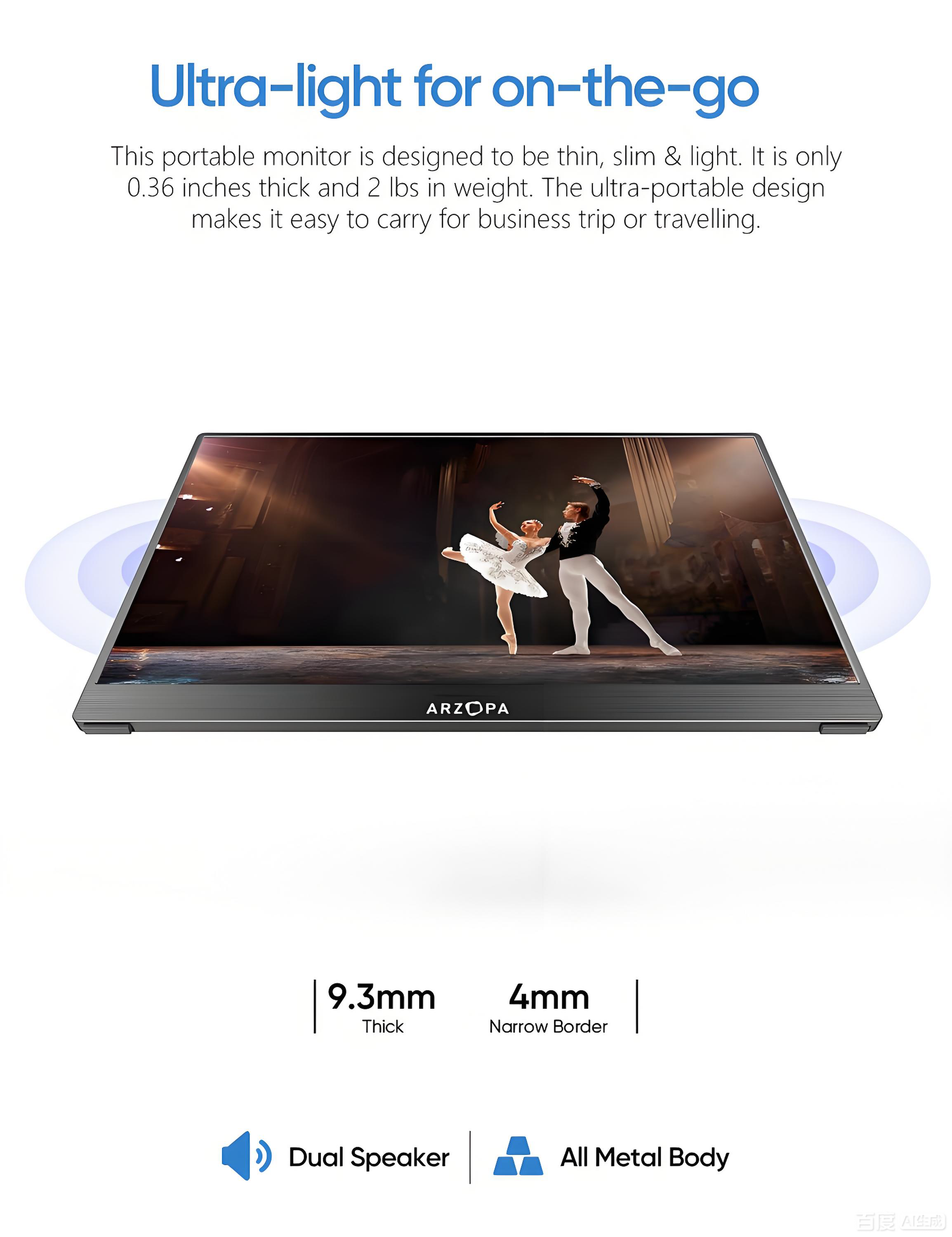 ARZOPA AR-A1T 15.6” Touch Screen Portable Monitor | FHD 1920*1080P | 60Hz | Type-C & HDMI