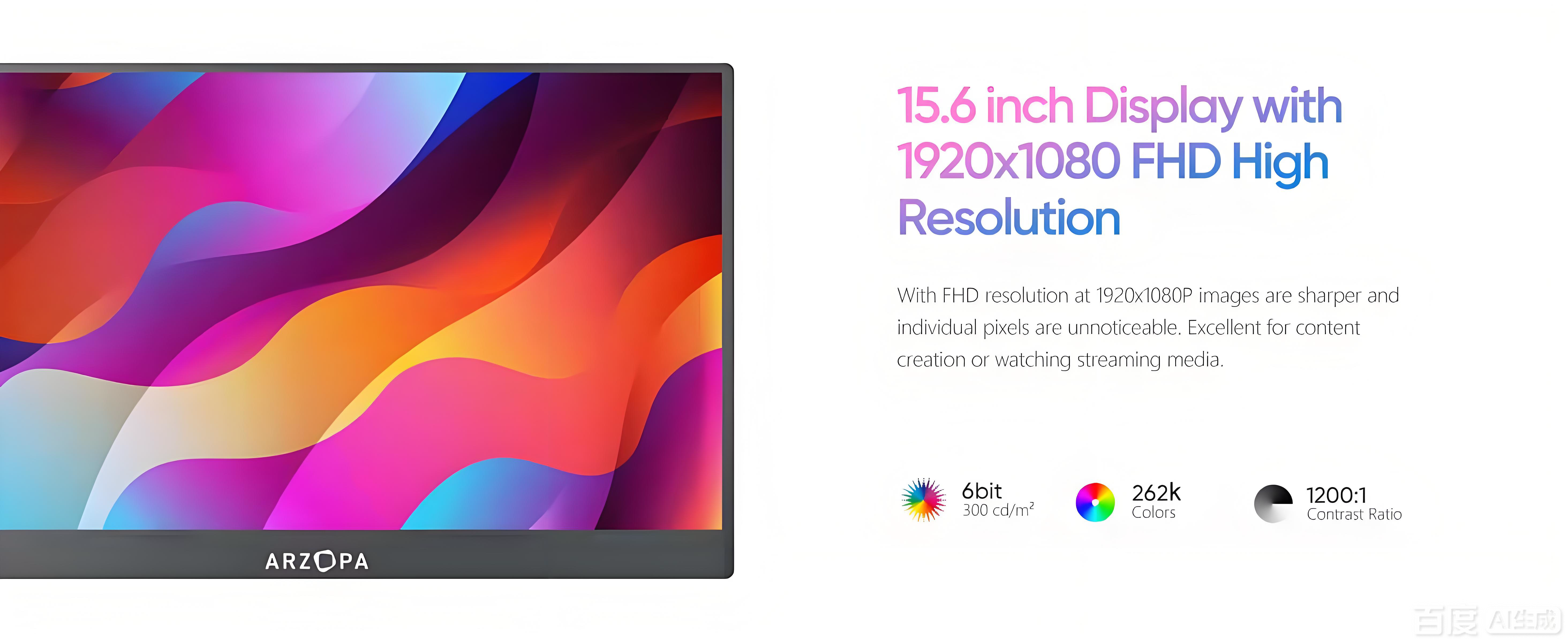 ARZOPA AR-A1T 15.6” Touch Screen Portable Monitor | FHD 1920*1080P | 60Hz | Type-C & HDMI