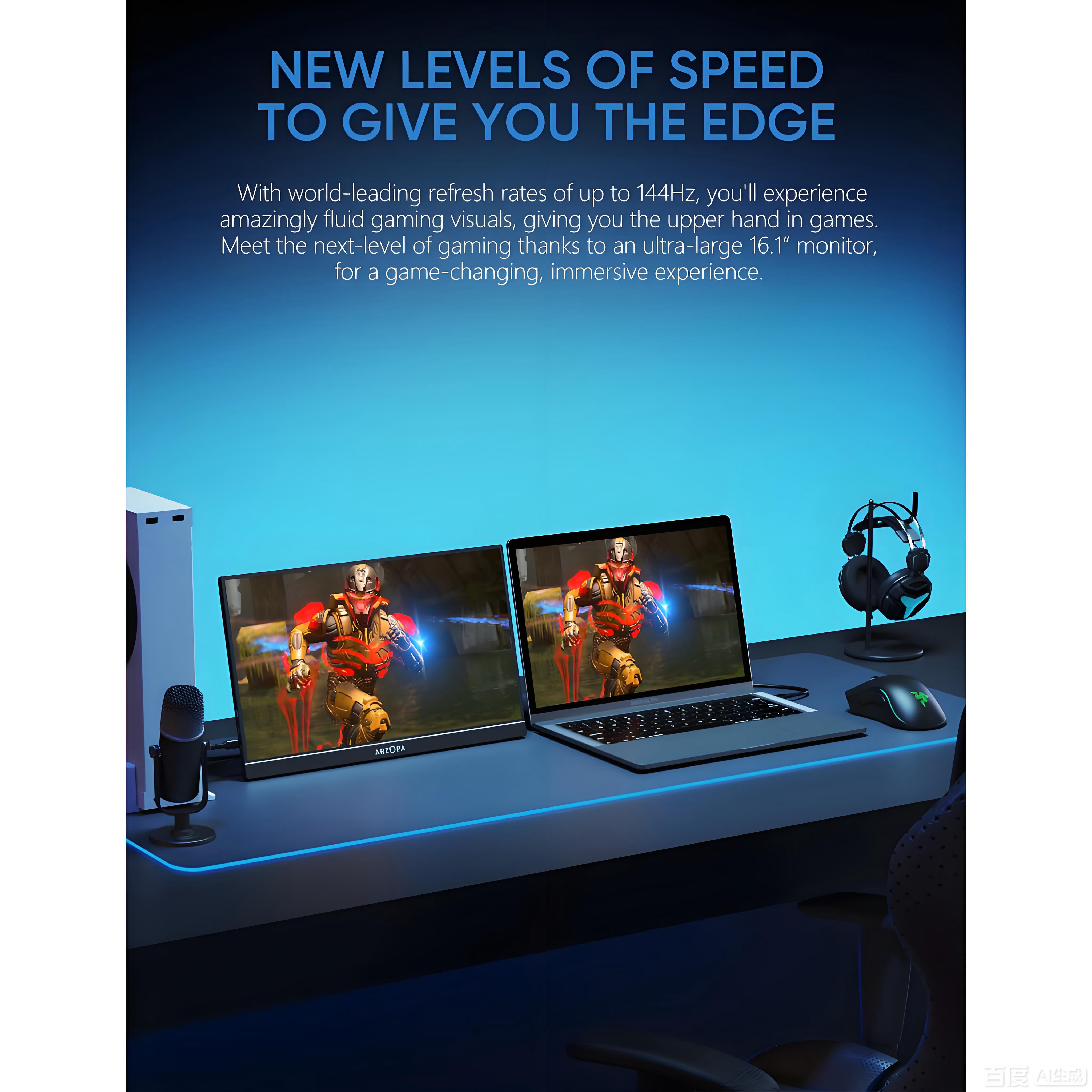 ARZOPA AR-Z1FC 16.1” 144Hz Portable Gaming Monitor | FHD 1920*1080P | 144Hz | Black