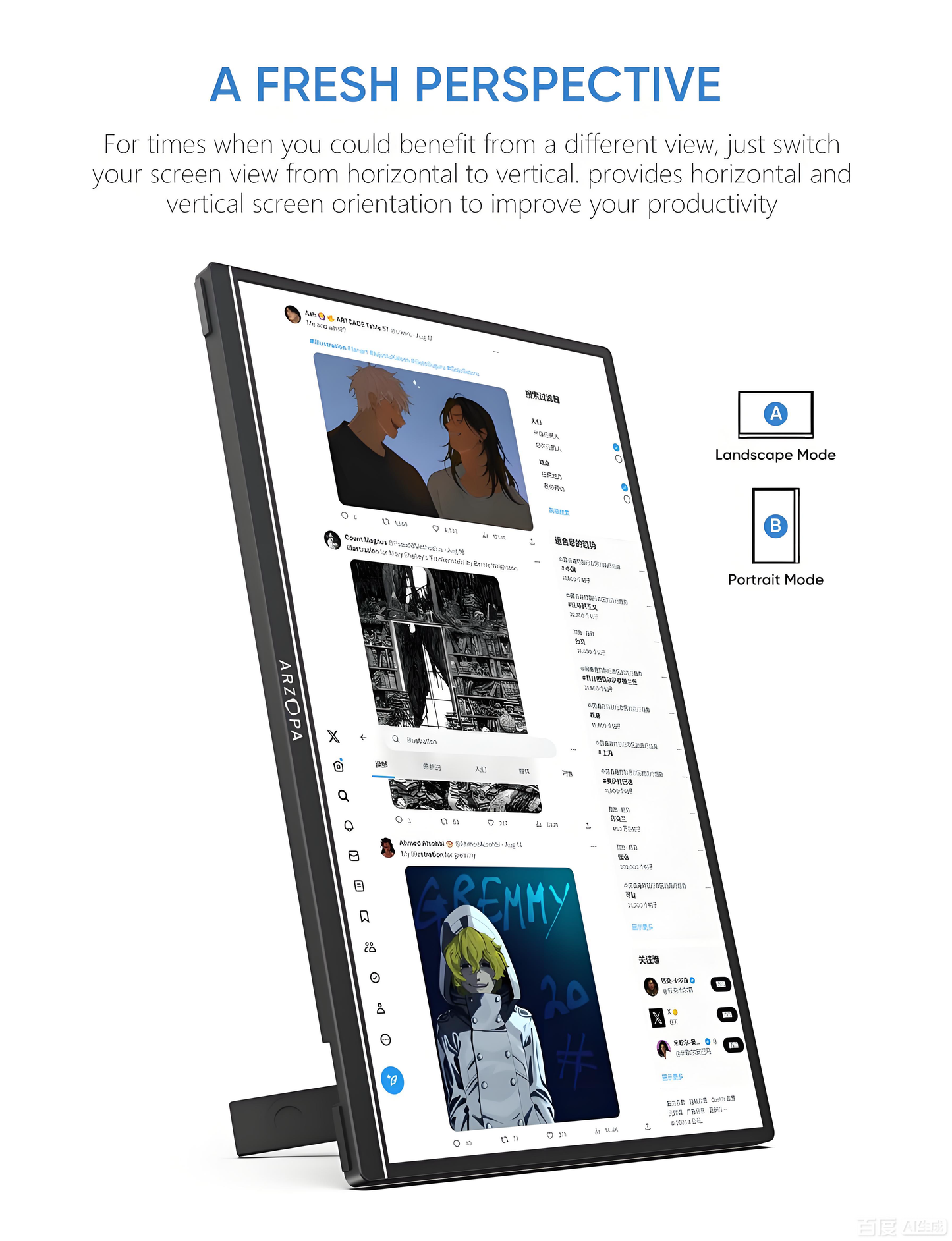 Arzopa Z1RC 2.5K 16'' Portable Monitor | Brilliant QHD 500nits 8bit Display | QHD 2560*1600 | 60Hz
