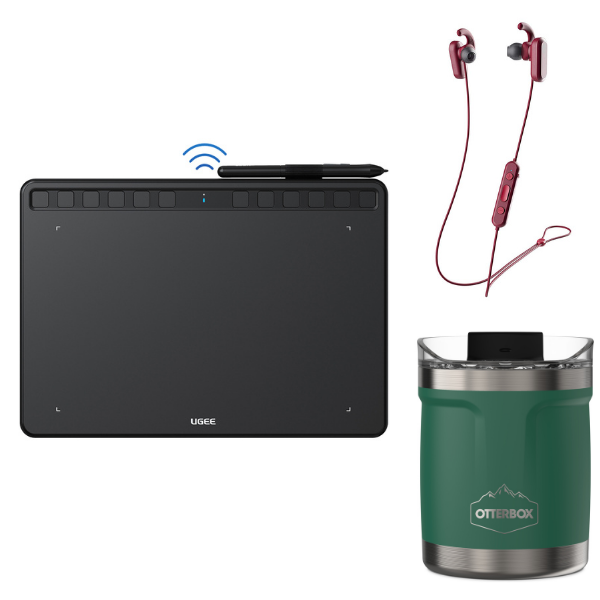 Learn from Home (UGEE S1060W (Wireless) + Skullcandy Method ANC + Otterbox 10oz Tumbler)