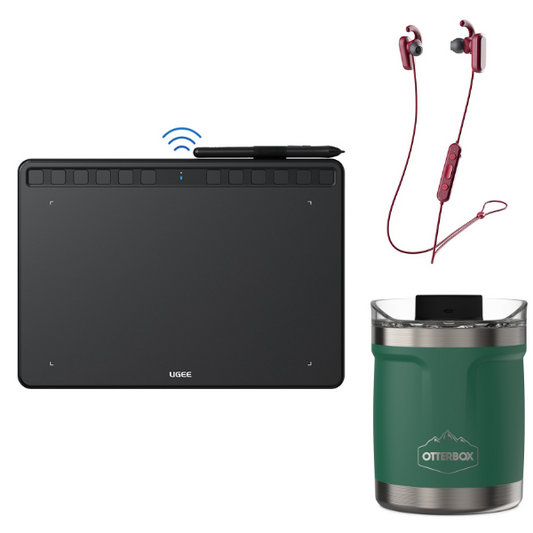 Learn from Home (UGEE S1060W (Wireless) + Skullcandy Method ANC + Otterbox 10oz Tumbler)
